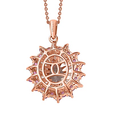 D'Joy Premium Pink Morganite and Multi Gemstone 2.25 ctw Rose Sunburst Pendant Necklace in 18K Vermeil Rose Gold Over Sterling Silver 20 Inches
