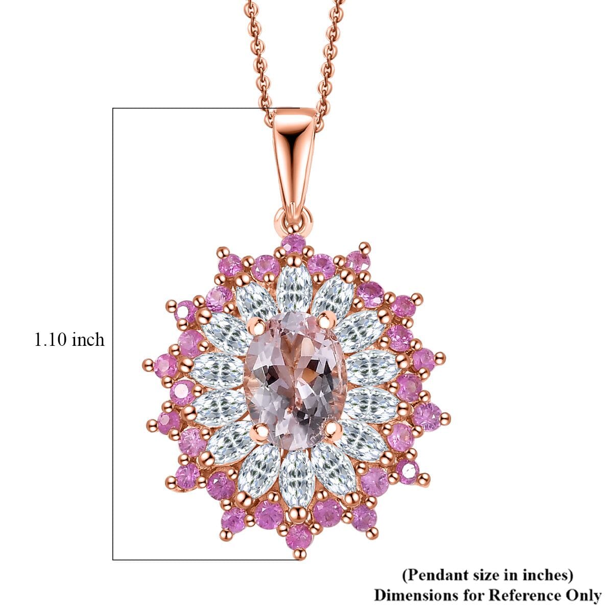 D'Joy Premium Pink Morganite and Multi Gemstone 2.25 ctw Rose Sunburst Pendant Necklace in 18K Vermeil Rose Gold Over Sterling Silver 20 Inches image number 5