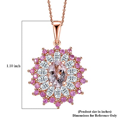 D'Joy Premium Pink Morganite and Multi Gemstone 2.25 ctw Rose Sunburst Pendant Necklace in 18K Vermeil Rose Gold Over Sterling Silver 20 Inches