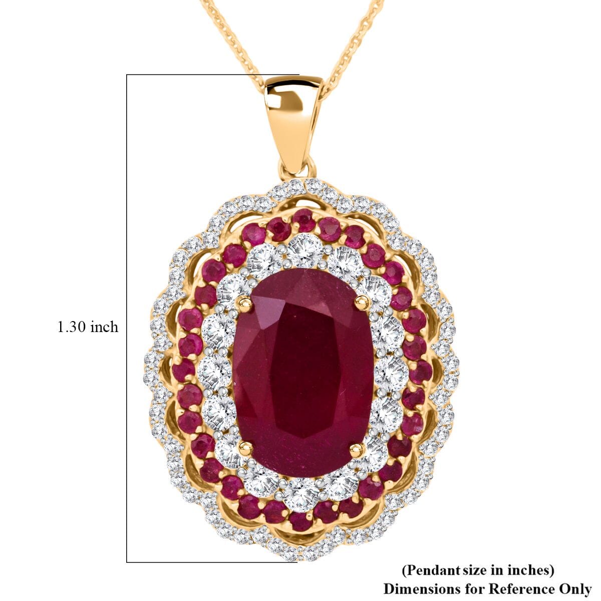Premium Niassa Ruby (FF) and White Zircon 13.75 ctw Floral Halo Pendant Necklace in 18K Vermeil Yelow Gold Over Sterling Silver 20 Inches image number 5
