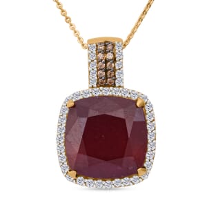 Premium Niassa Ruby (FF) and Multi Gemstone 22.60 ctw Royal Reflection Pendant Necklace in 18K Vermeil Yellow Gold Over Sterling Silver 20 Inches