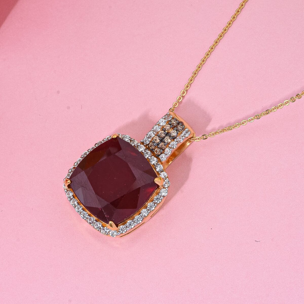 Premium Niassa Ruby (FF) and Multi Gemstone 22.60 ctw Royal Reflection Pendant Necklace in 18K Vermeil Yellow Gold Over Sterling Silver 20 Inches image number 1