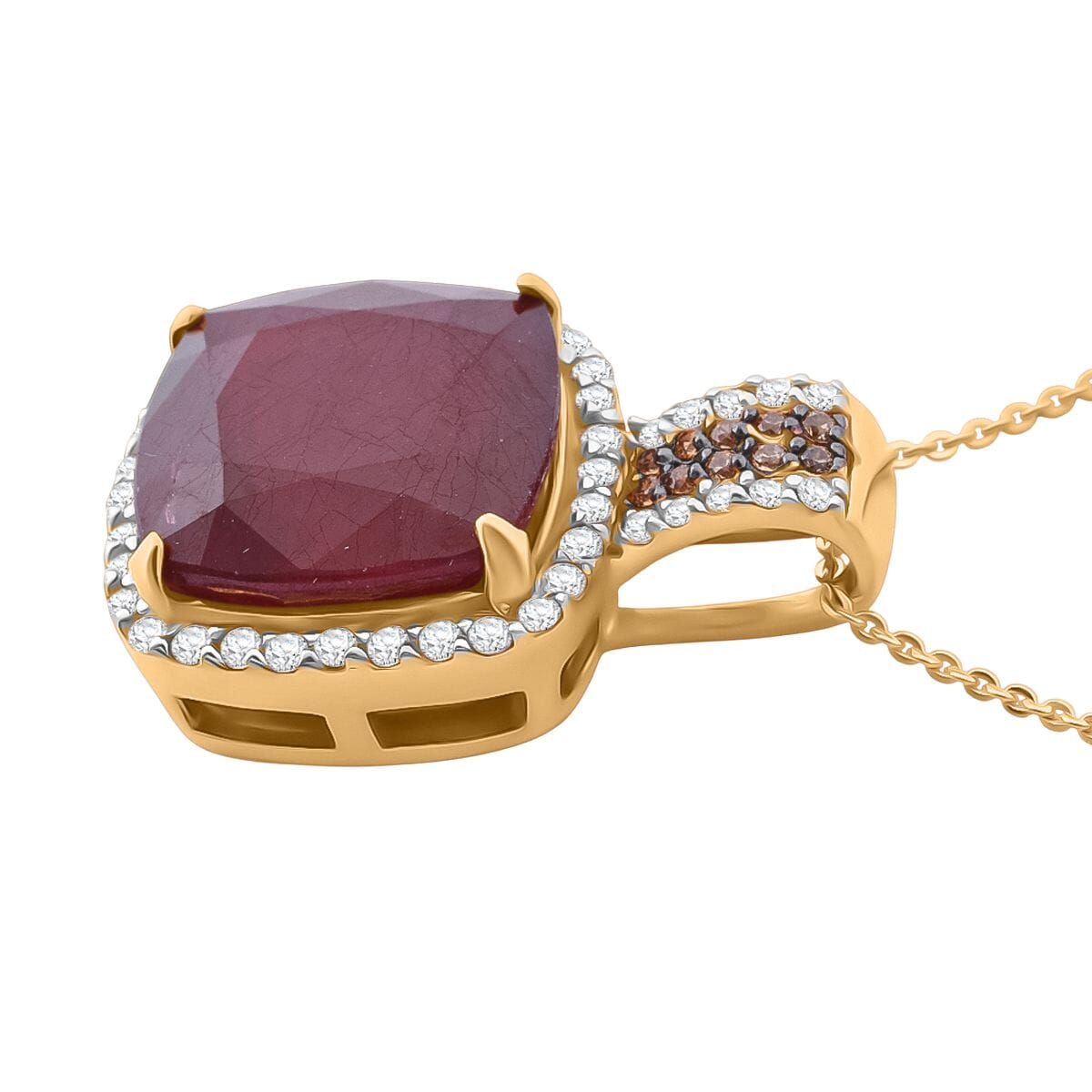 Premium Niassa Ruby (FF) and Multi Gemstone 22.60 ctw Royal Reflection Pendant Necklace in 18K Vermeil Yellow Gold Over Sterling Silver 20 Inches image number 3