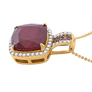 Premium Niassa Ruby (FF) and Multi Gemstone 22.60 ctw Royal Reflection Pendant Necklace in 18K Vermeil Yellow Gold Over Sterling Silver 20 Inches