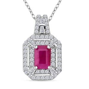 D'Joy AAA Royal Ruby and Moissanite 1.75 ctw Imperial Radiance Pendant Necklace in Rhodium Over Sterling Silver 20 Inches