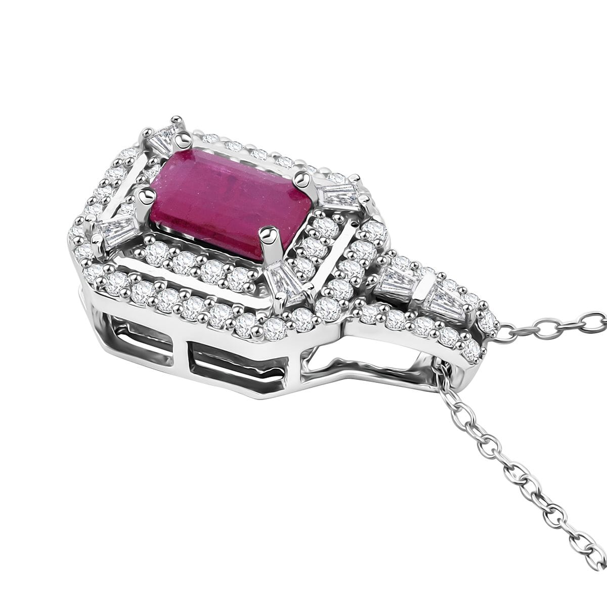 D'Joy AAA Royal Ruby and Moissanite 1.75 ctw Imperial Radiance Pendant Necklace in Rhodium Over Sterling Silver 20 Inches image number 3
