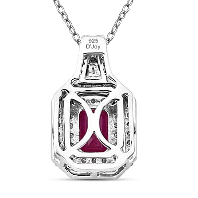 D'Joy AAA Royal Ruby and Moissanite 1.75 ctw Imperial Radiance Pendant Necklace in Rhodium Over Sterling Silver 20 Inches