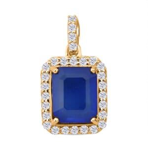 Premium Tanzanian Blue Spinel (DF) and Luxuriant Lab Grown Diamond G-H SI 4.30 ctw Majestic Halo Pendant Necklace in 10K Yellow Gold 18 Inches