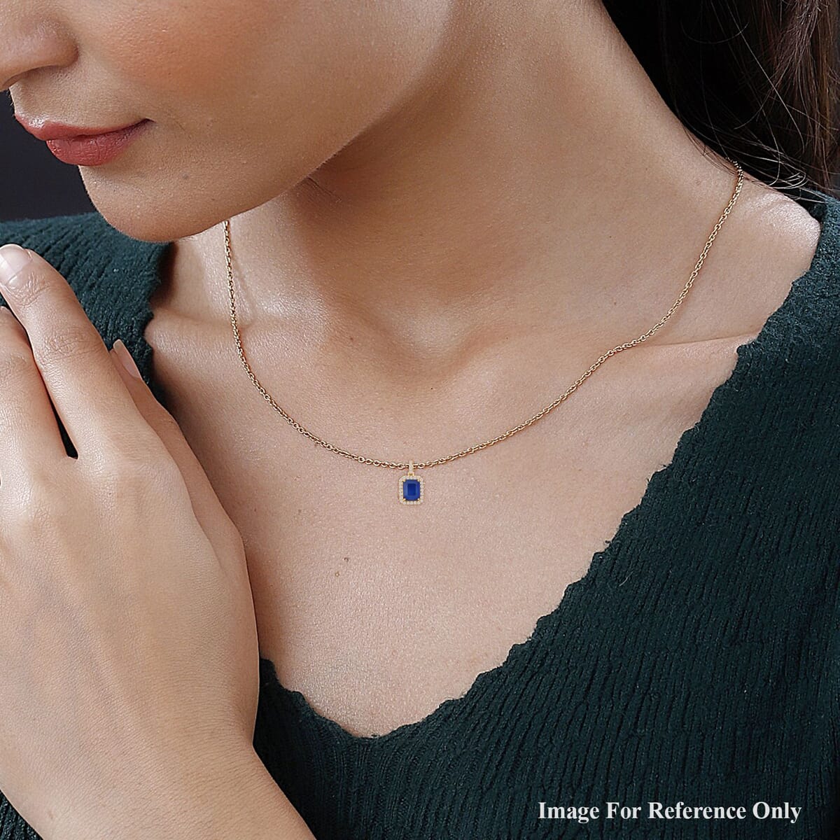 Premium Tanzanian Blue Spinel (DF) and Luxuriant Lab Grown Diamond G-H SI 4.30 ctw Majestic Halo Pendant Necklace in 10K Yellow Gold 18 Inches image number 1