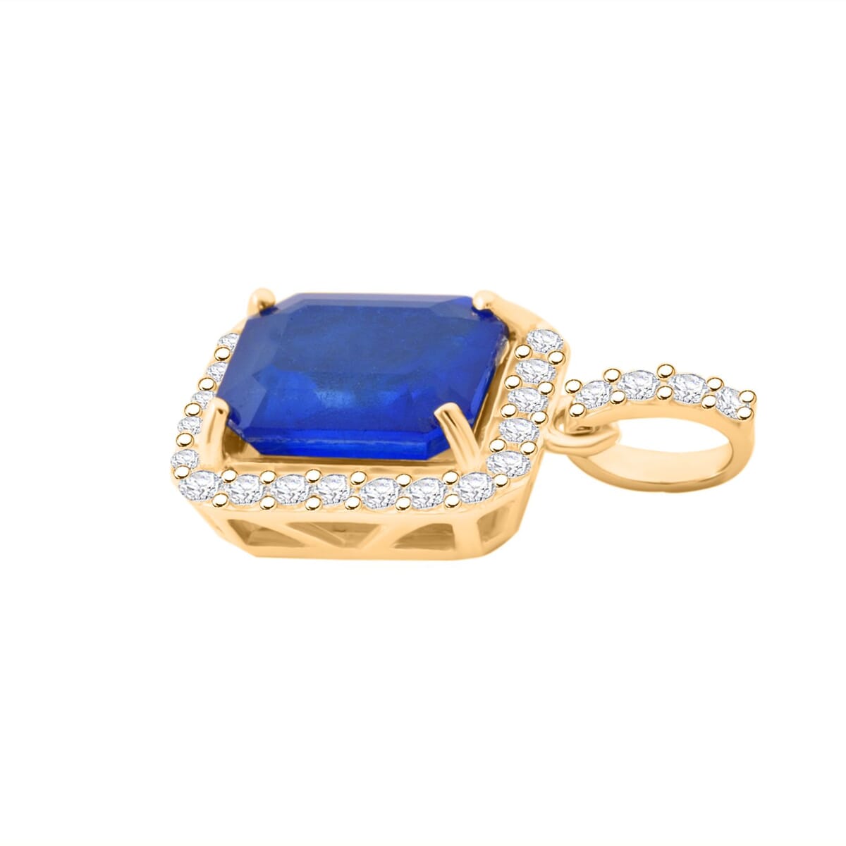 Premium Tanzanian Blue Spinel (DF) and Luxuriant Lab Grown Diamond G-H SI 4.30 ctw Majestic Halo Pendant Necklace in 10K Yellow Gold 18 Inches image number 2