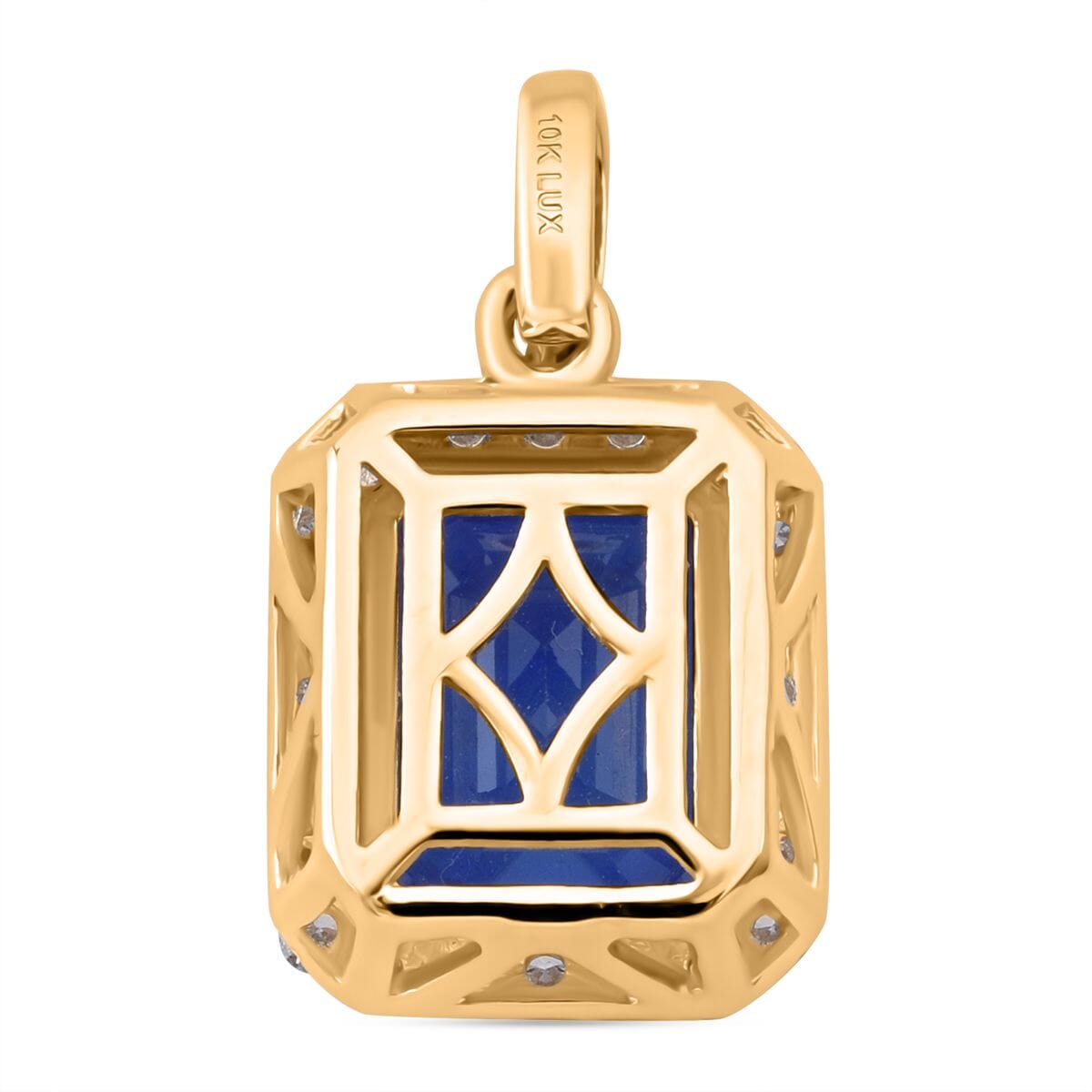 Premium Tanzanian Blue Spinel (DF) and Luxuriant Lab Grown Diamond G-H SI 4.30 ctw Majestic Halo Pendant Necklace in 10K Yellow Gold 18 Inches image number 3