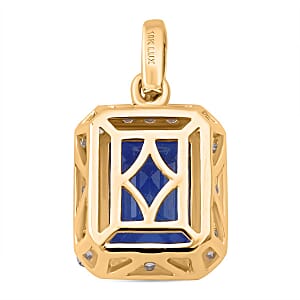 Premium Tanzanian Blue Spinel (DF) and Luxuriant Lab Grown Diamond G-H SI 4.30 ctw Majestic Halo Pendant Necklace in 10K Yellow Gold 18 Inches