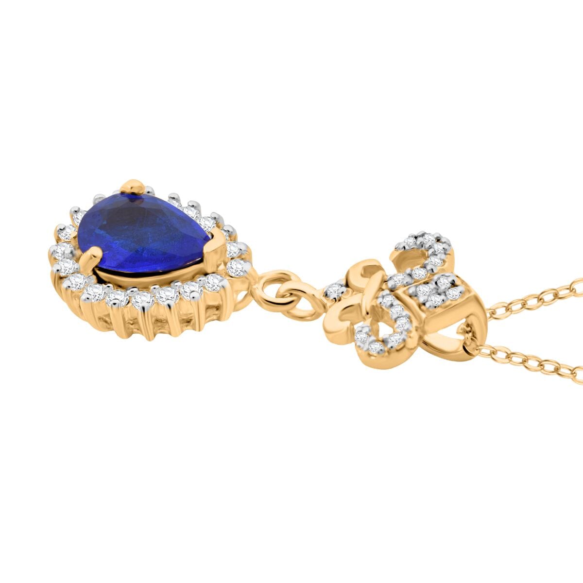 Premium Tanzanian Blue Spinel (DF) and Moissanite 1.30 ctw Fleur De Lis Pendant Necklace in 18K Vermeil Yellow Gold Over Sterling Silver 20 Inches image number 3