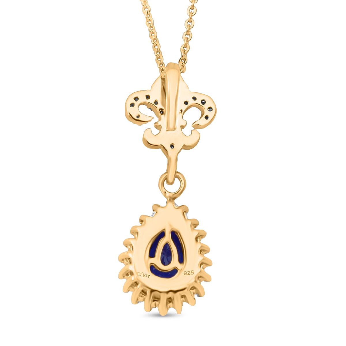 Premium Tanzanian Blue Spinel (DF) and Moissanite 1.30 ctw Fleur De Lis Pendant Necklace in 18K Vermeil Yellow Gold Over Sterling Silver 20 Inches