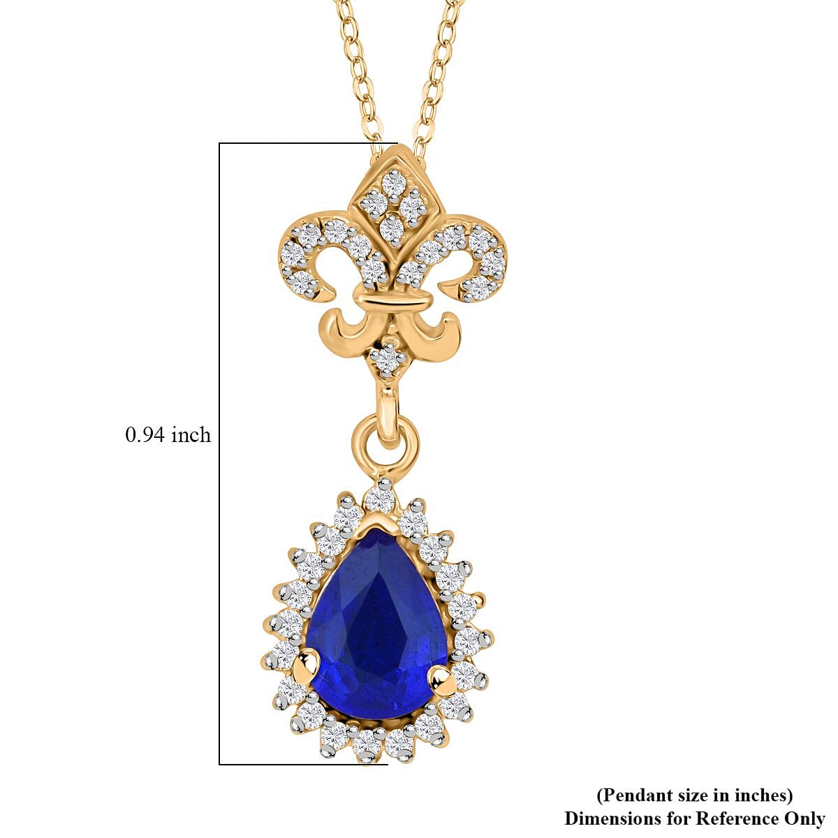 Premium Tanzanian Blue Spinel (DF) and Moissanite 1.30 ctw Fleur De Lis Pendant Necklace in 18K Vermeil Yellow Gold Over Sterling Silver 20 Inches