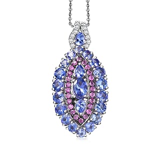  D'Joy Tanzanite and Multi Gemstone 3.85 ctw Pendant Necklace in Rhodium Over Sterling 20 Inches