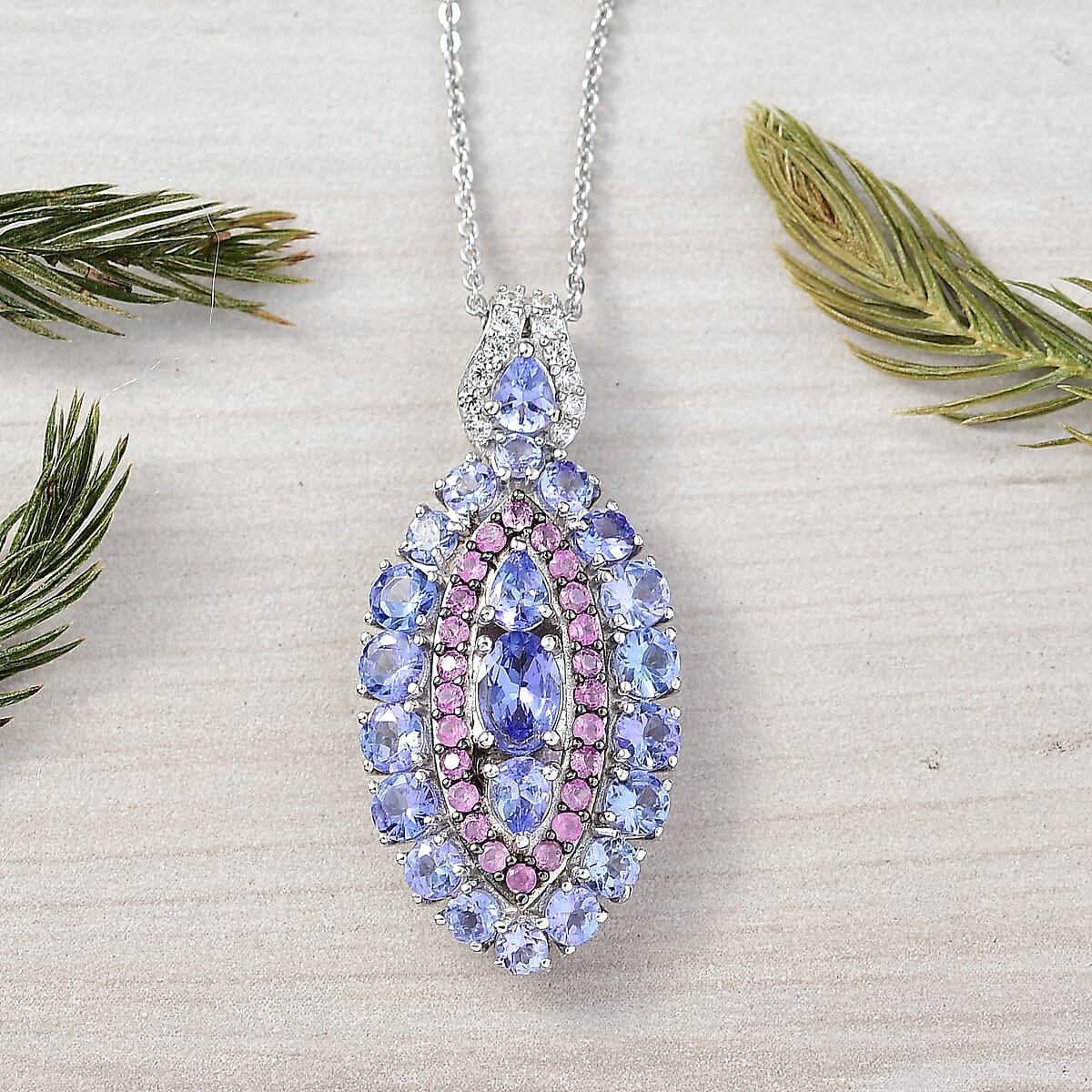  D'Joy Tanzanite and Multi Gemstone 3.85 ctw Pendant Necklace in Rhodium Over Sterling 20 Inches image number 1