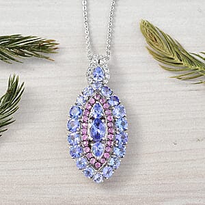  D'Joy Tanzanite and Multi Gemstone 3.85 ctw Pendant Necklace in Rhodium Over Sterling 20 Inches
