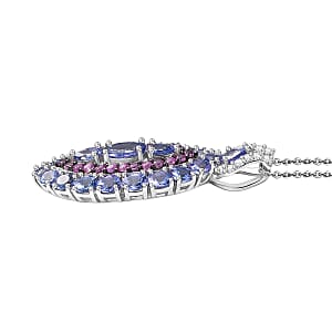  D'Joy Tanzanite and Multi Gemstone 3.85 ctw Pendant Necklace in Rhodium Over Sterling 20 Inches