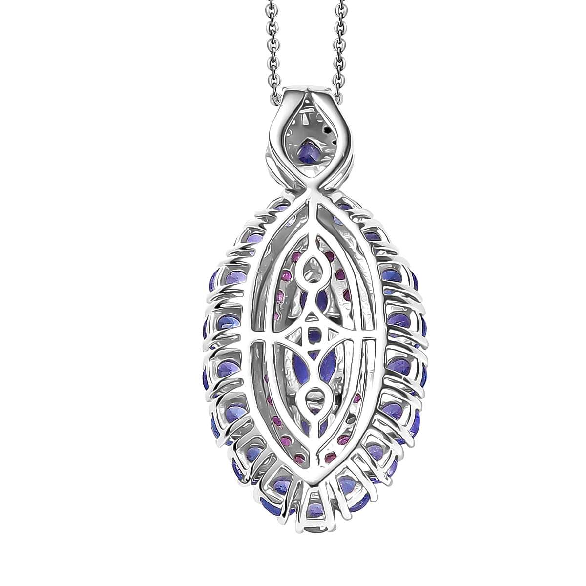 D'Joy Tanzanite and Multi Gemstone 3.85 ctw Regal Marquise Crown Pendant Necklace in Rhodium Over Sterling 20 Inches