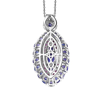 D'Joy Tanzanite and Multi Gemstone 3.85 ctw Regal Marquise Crown Pendant Necklace in Rhodium Over Sterling 20 Inches