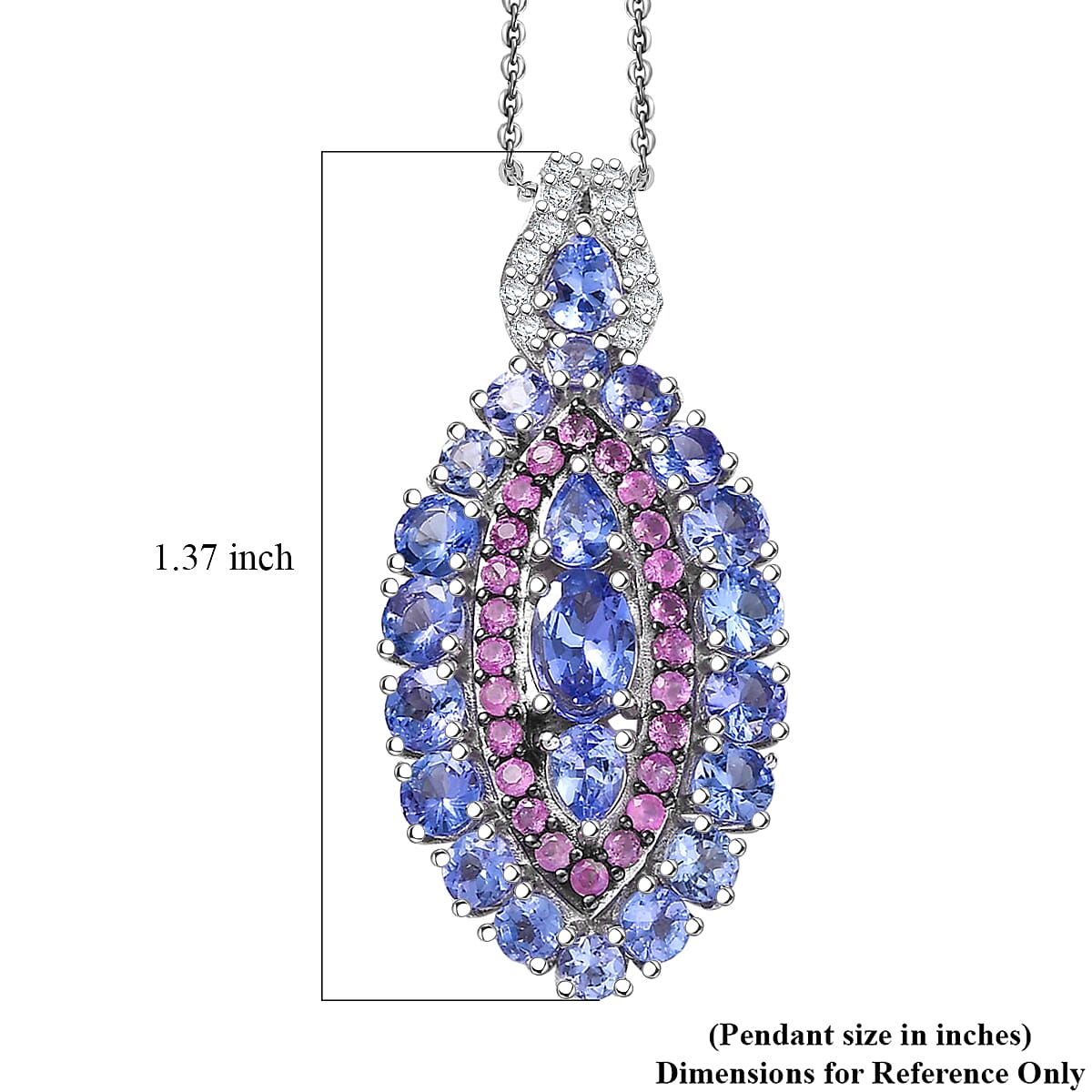 D'Joy Tanzanite and Multi Gemstone 3.85 ctw Regal Marquise Crown Pendant Necklace in Rhodium Over Sterling 20 Inches