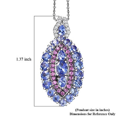 D'Joy Tanzanite and Multi Gemstone 3.85 ctw Regal Marquise Crown Pendant Necklace in Rhodium Over Sterling 20 Inches