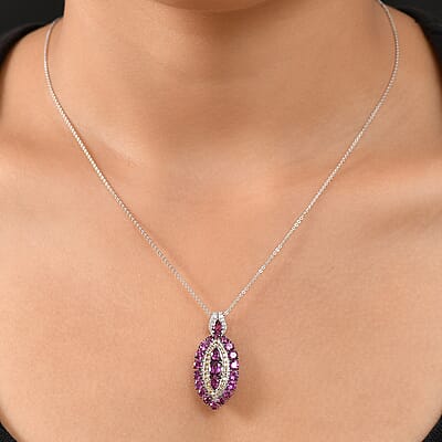 D'Joy Radiant Ember Garnet and Multi Gemstone 4.40 ctw Regal Marquise Crown Pendant Necklace in Rhodium Over Sterling Silver 20 Inches