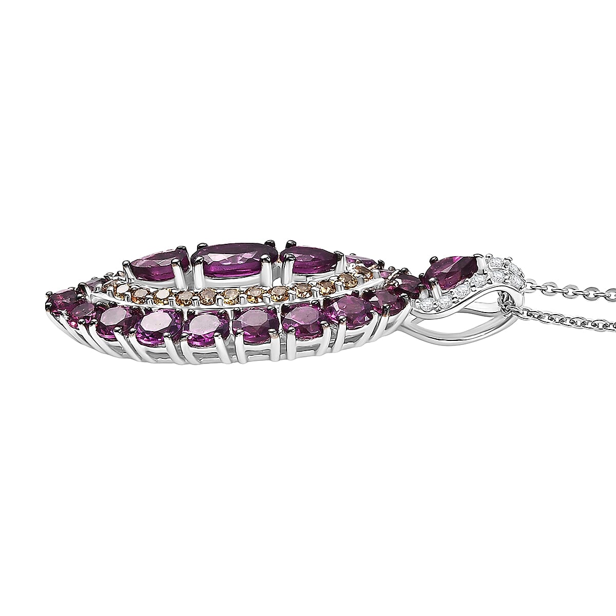 D'Joy Radiant Ember Garnet and Multi Gemstone 4.40 ctw Regal Marquise Crown Pendant Necklace in Rhodium Over Sterling Silver 20 Inches