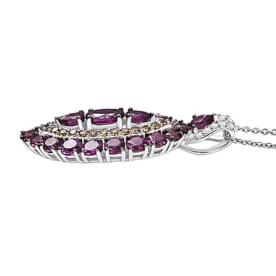 D'Joy Radiant Ember Garnet and Multi Gemstone 4.40 ctw Regal Marquise Crown Pendant Necklace in Rhodium Over Sterling Silver 20 Inches