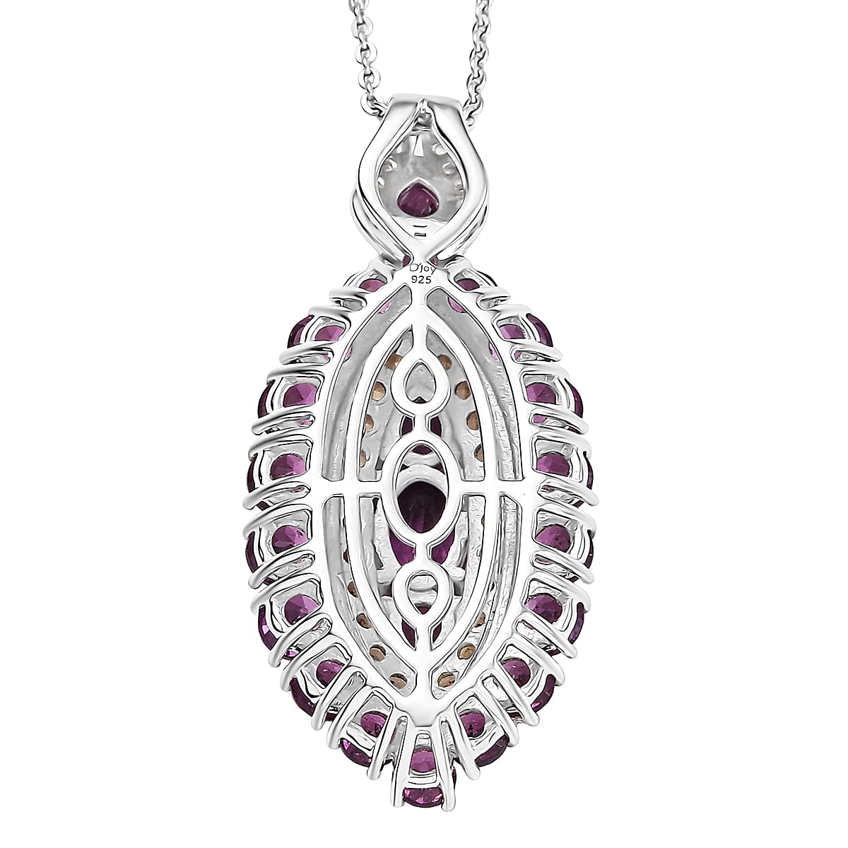 D'Joy Radiant Ember Garnet and Multi Gemstone 4.40 ctw Regal Marquise Crown Pendant Necklace in Rhodium Over Sterling Silver 20 Inches