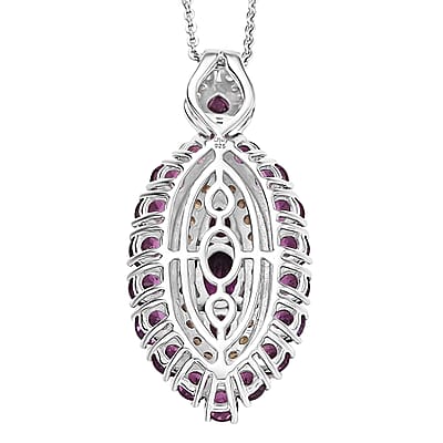 D'Joy Radiant Ember Garnet and Multi Gemstone 4.40 ctw Regal Marquise Crown Pendant Necklace in Rhodium Over Sterling Silver 20 Inches