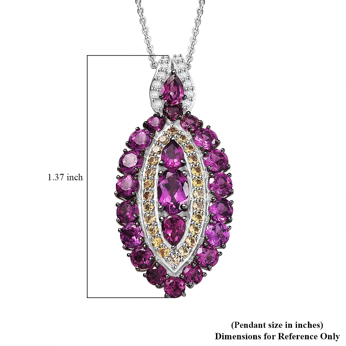 D'Joy Radiant Ember Garnet and Multi Gemstone 4.40 ctw Regal Marquise Crown Pendant Necklace in Rhodium Over Sterling Silver 20 Inches