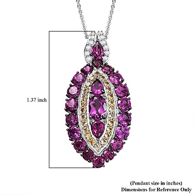 D'Joy Radiant Ember Garnet and Multi Gemstone 4.40 ctw Regal Marquise Crown Pendant Necklace in Rhodium Over Sterling Silver 20 Inches