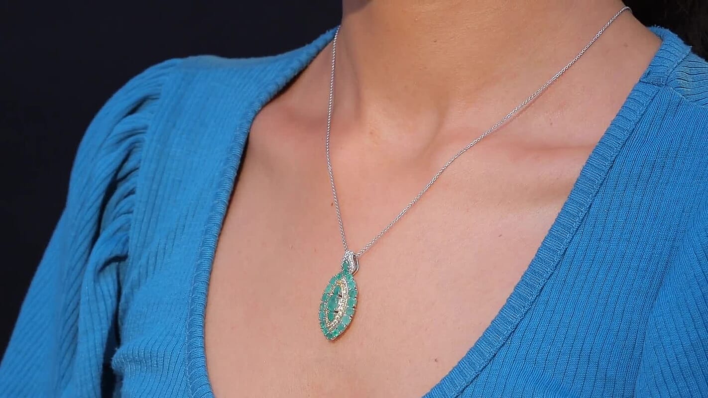 D'Joy Tanzanite, Multi Gemstone Pendant Necklace (20 Inches) in Rhodium Over Sterling 3.85 ctw