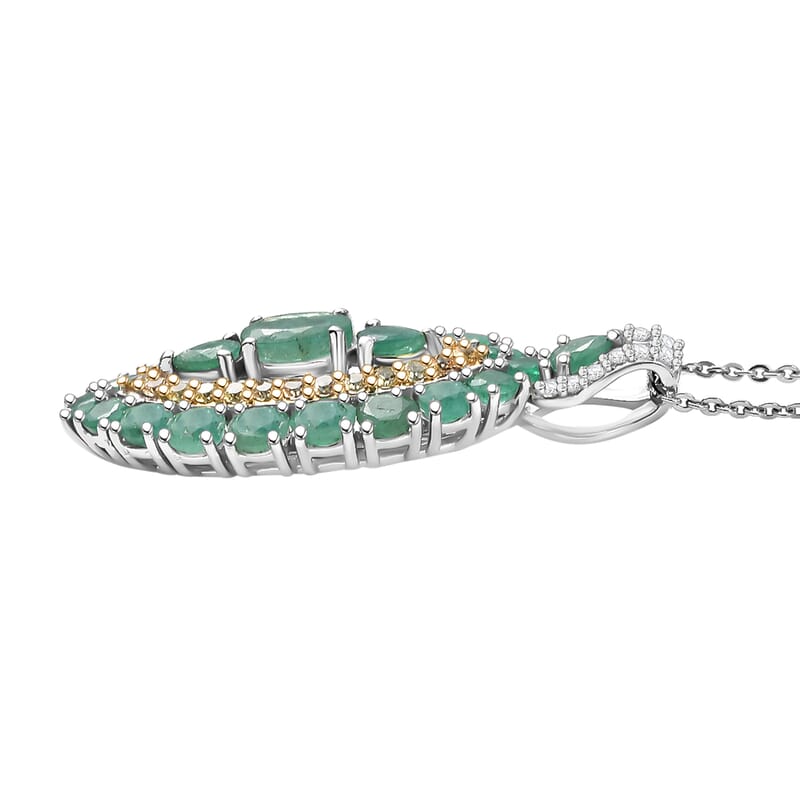 D'Joy Kagem Zambian Emerald and Multi Gemstone 3.60 ctw Regal Marquise Crown Pendant Necklace in Rhodium Over Sterling Silver 20 Inches