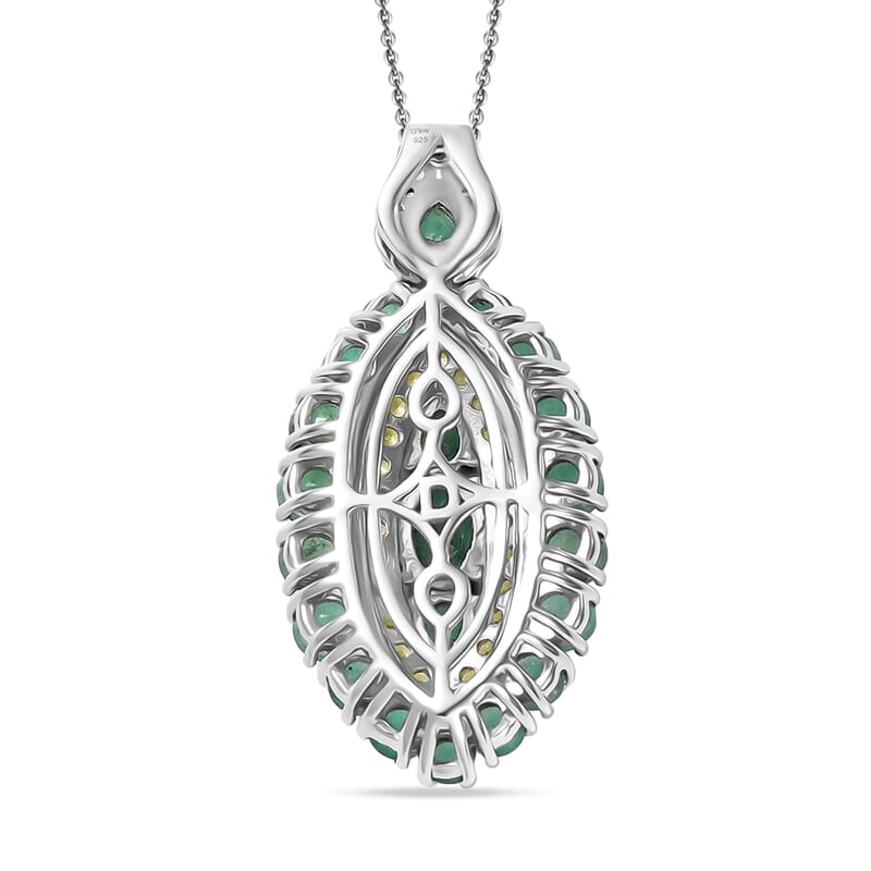 D'Joy Kagem Zambian Emerald and Multi Gemstone 3.60 ctw Regal Marquise Crown Pendant Necklace in Rhodium Over Sterling Silver 20 Inches