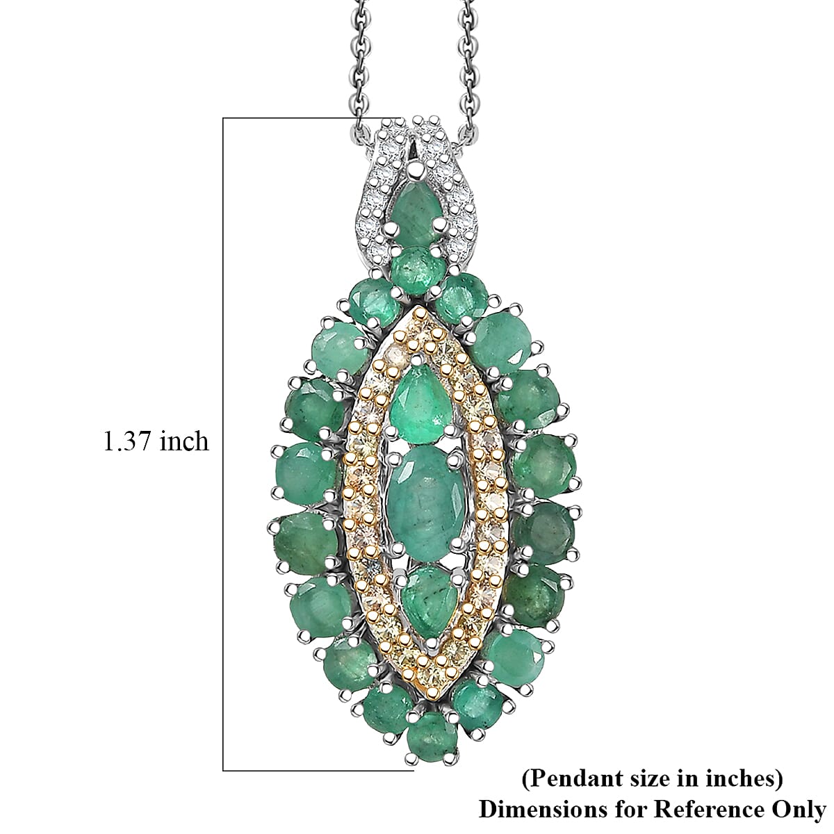 D'Joy Kagem Zambian Emerald and Multi Gemstone 3.60 ctw Regal Marquise Crown Pendant Necklace in Rhodium Over Sterling Silver 20 Inches