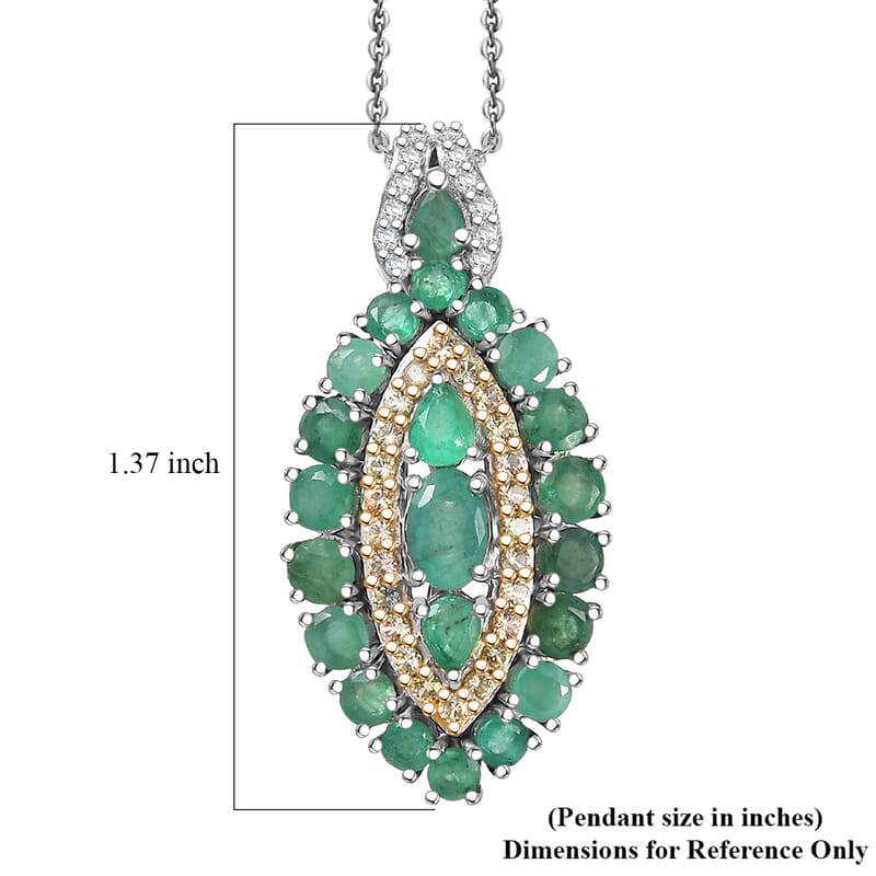 D'Joy Kagem Zambian Emerald and Multi Gemstone 3.60 ctw Regal Marquise Crown Pendant Necklace in Rhodium Over Sterling Silver 20 Inches