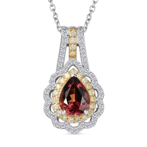 Luxoro AAA Morro Redondo Pink Tourmaline, I2 Natural Yellow and White Diamond 1.40 ctw Blushfire Pendant Necklace in 10K White Gold 18 Inches