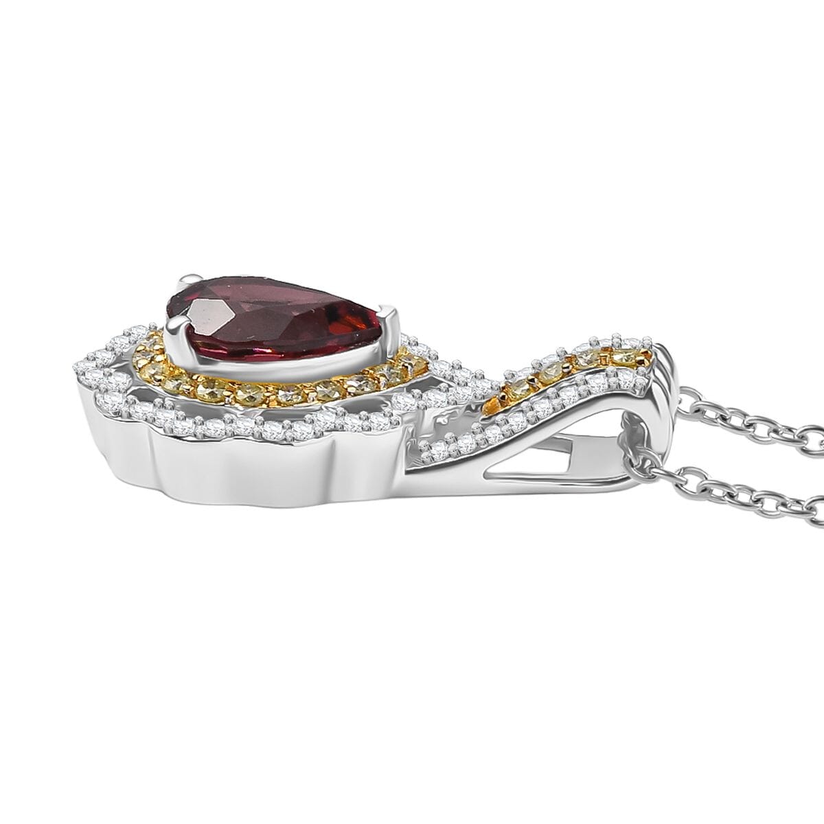 Luxoro AAA Morro Redondo Pink Tourmaline, I2 Natural Yellow and White Diamond 1.40 ctw Blushfire Pendant Necklace in 10K White Gold 18 Inches image number 3