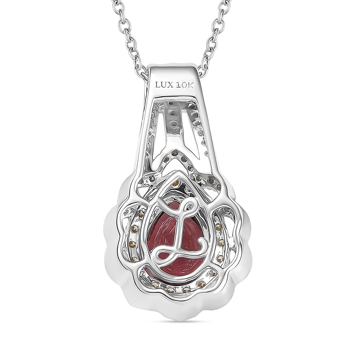 Luxoro AAA Morro Redondo Pink Tourmaline, I2 Natural Yellow and White Diamond 1.40 ctw Blushfire Pendant Necklace in 10K White Gold 18 Inches