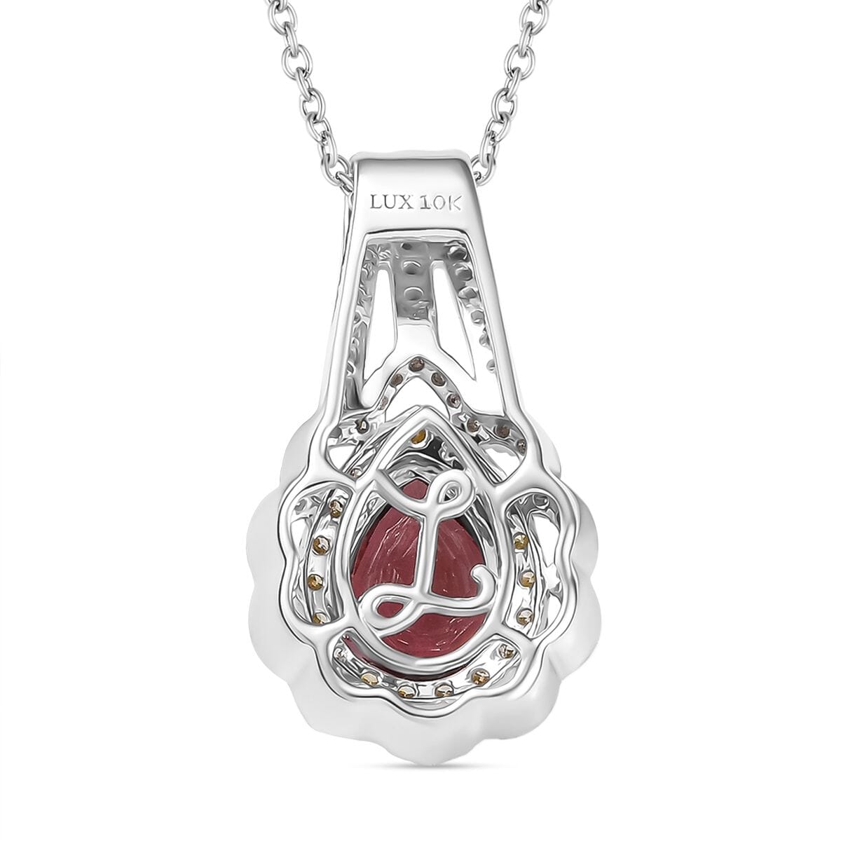 Luxoro AAA Morro Redondo Pink Tourmaline, I2 Natural Yellow and White Diamond 1.40 ctw Blushfire Pendant Necklace in 10K White Gold 18 Inches image number 4