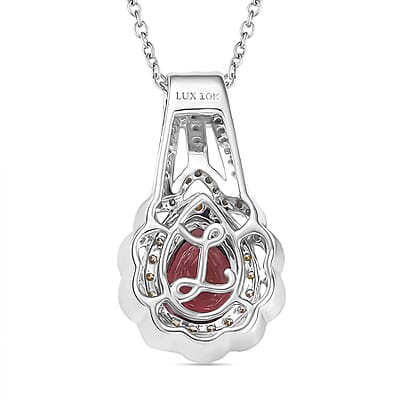 Luxoro AAA Morro Redondo Pink Tourmaline, I2 Natural Yellow and White Diamond 1.40 ctw Blushfire Pendant Necklace in 10K White Gold 18 Inches
