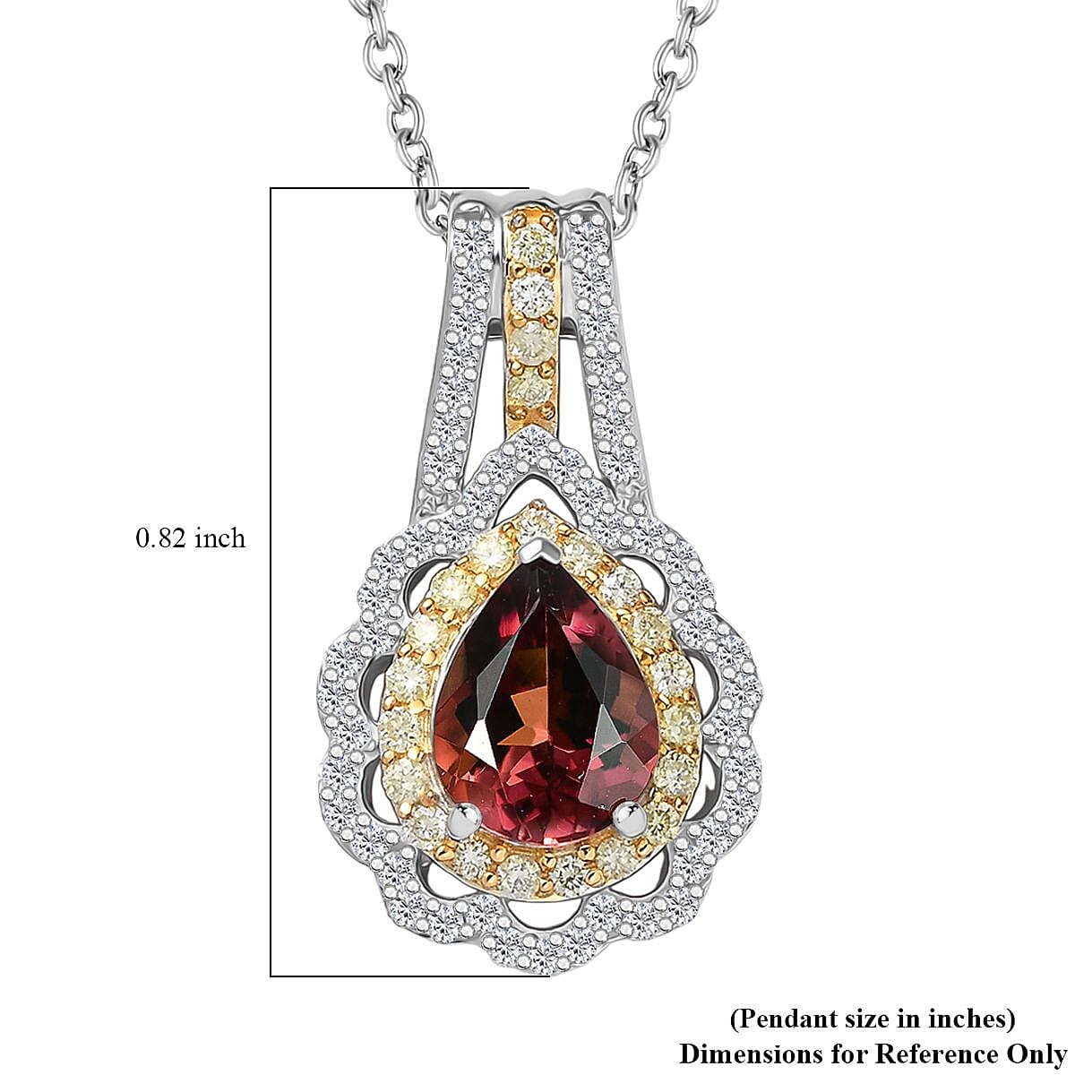 Luxoro AAA Morro Redondo Pink Tourmaline, I2 Natural Yellow and White Diamond 1.40 ctw Blushfire Pendant Necklace in 10K White Gold 18 Inches