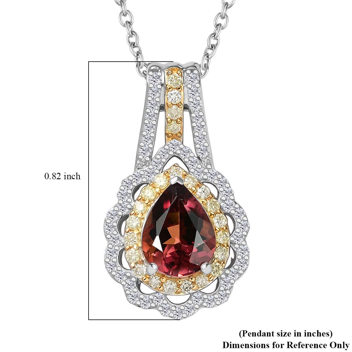 Luxoro AAA Morro Redondo Pink Tourmaline, I2 Natural Yellow and White Diamond 1.40 ctw Blushfire Pendant Necklace in 10K White Gold 18 Inches image number 5