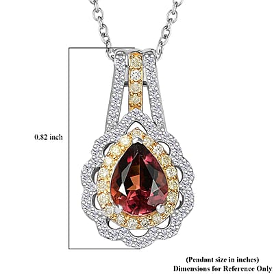 Luxoro AAA Morro Redondo Pink Tourmaline, I2 Natural Yellow and White Diamond 1.40 ctw Blushfire Pendant Necklace in 10K White Gold 18 Inches