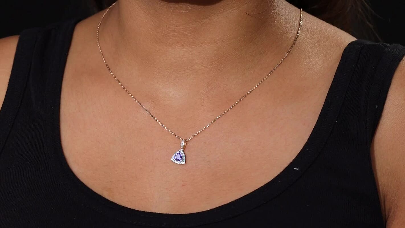 Luxoro Premium Tanzanite, Paraiba Tourmaline, Natural Pink and White Diamond I2 1.00 ctw Atlantis Crown Pendant Necklace in 10K Rose Gold 20 Inches