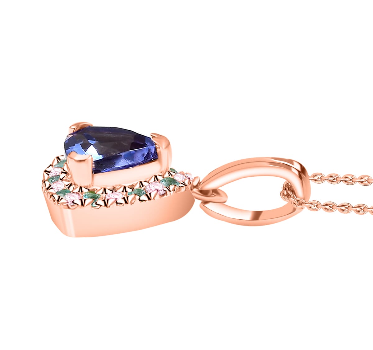 Luxoro Premium Tanzanite, Paraiba Tourmaline, Natural Pink and White Diamond I2 1.00 ctw Atlantis Crown Pendant Necklace in 10K Rose Gold 20 Inches image number 3