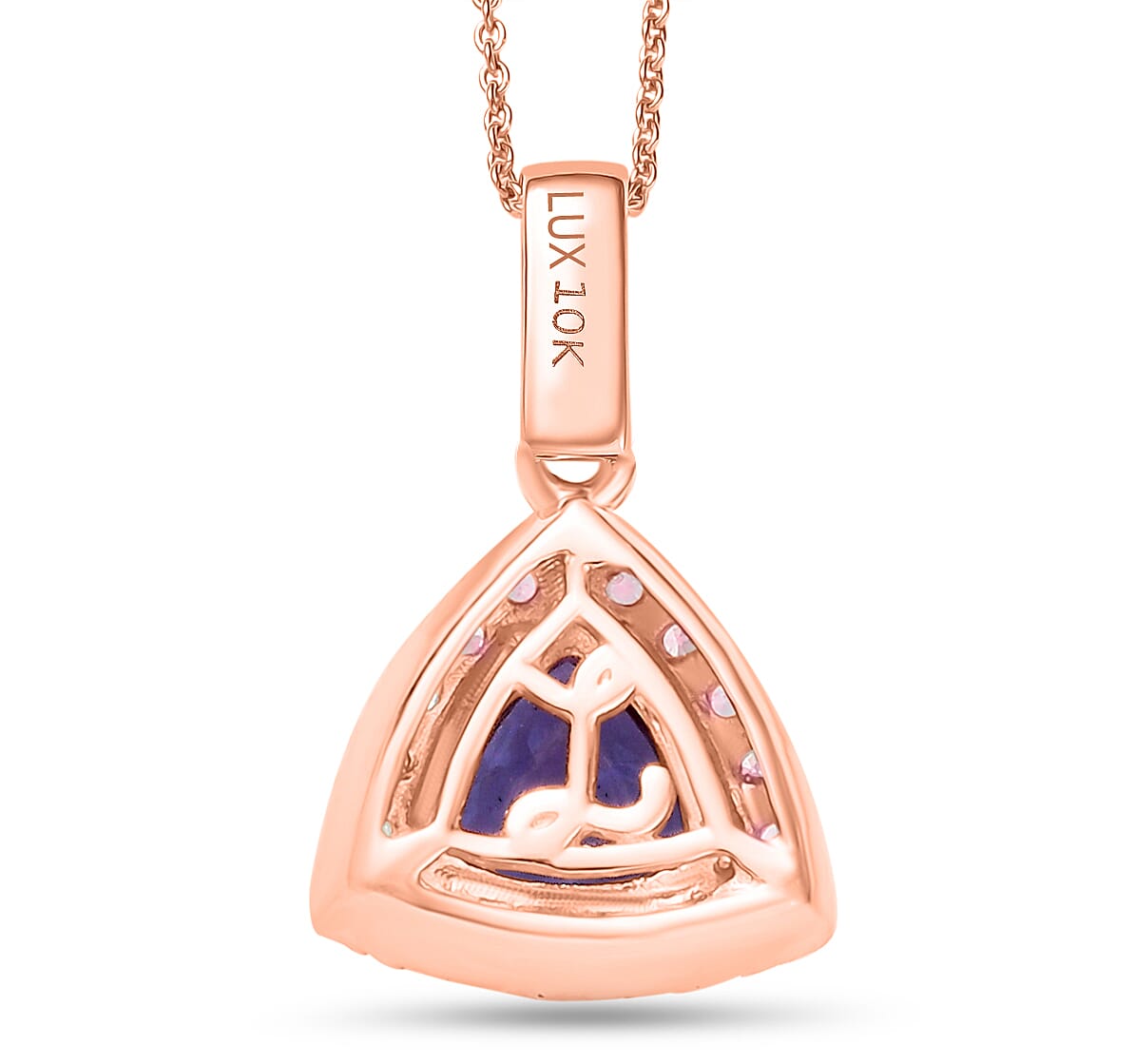 Luxoro Premium Tanzanite, Paraiba Tourmaline, Natural Pink and White Diamond I2 1.00 ctw Atlantis Crown Pendant Necklace in 10K Rose Gold 20 Inches